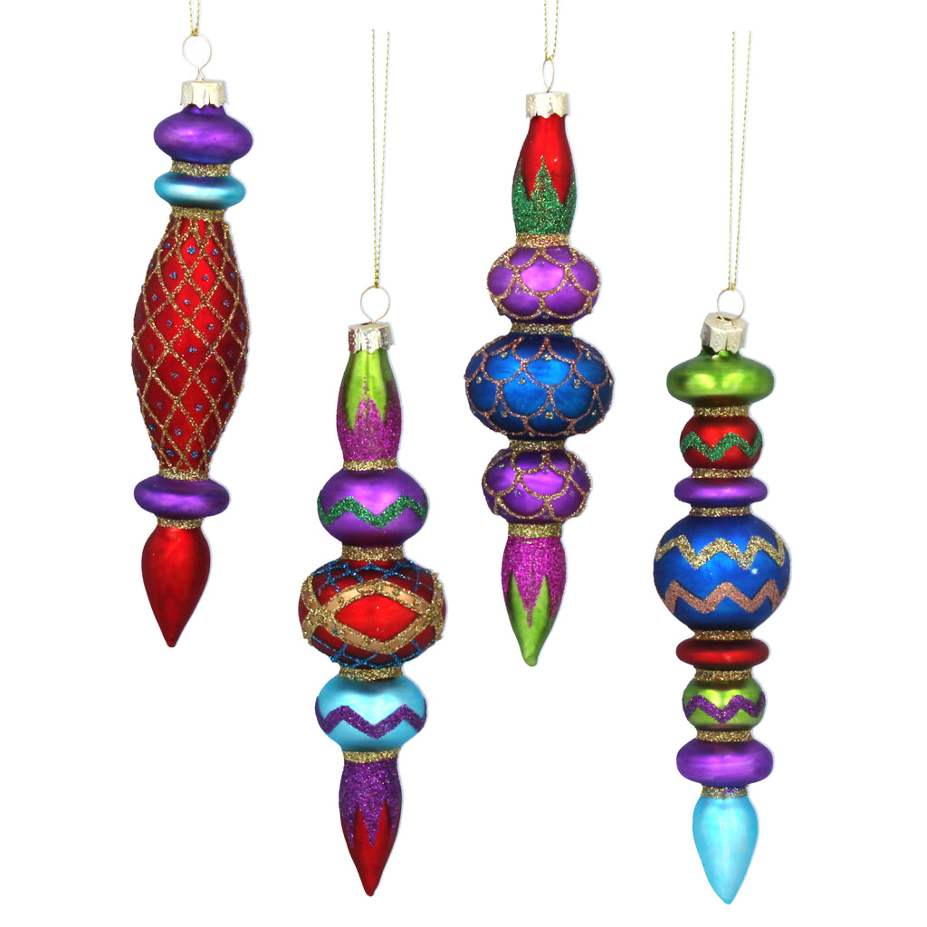 Finial decoration painted in bright multicolours with string for hanging. 